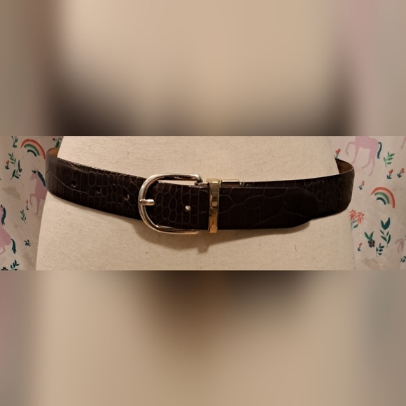 EUC Lauren Ralph Lauren Tan & Mocha Croc Reverse Boho Casual Neutral Belt 36in - Picture 2 of 6